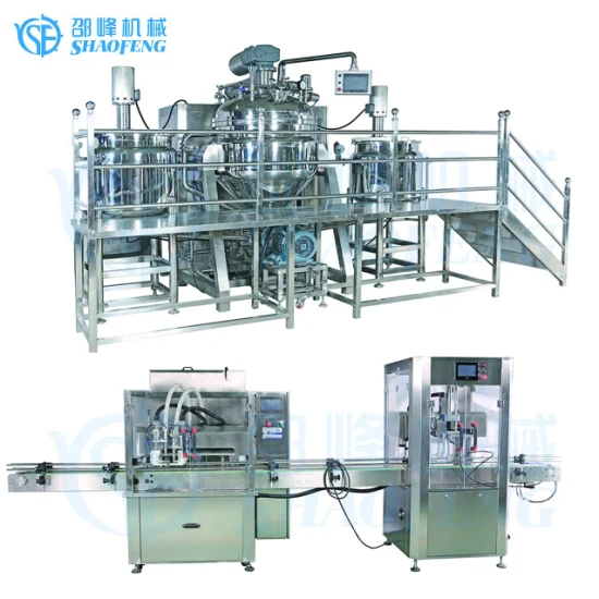 Automatic Vacuum Salad Sauce Ketchup Mayonnaise Food Paste Emulsifying Mixer Machine 2 Nozzle Tracking Filling Capping Machine Production Line